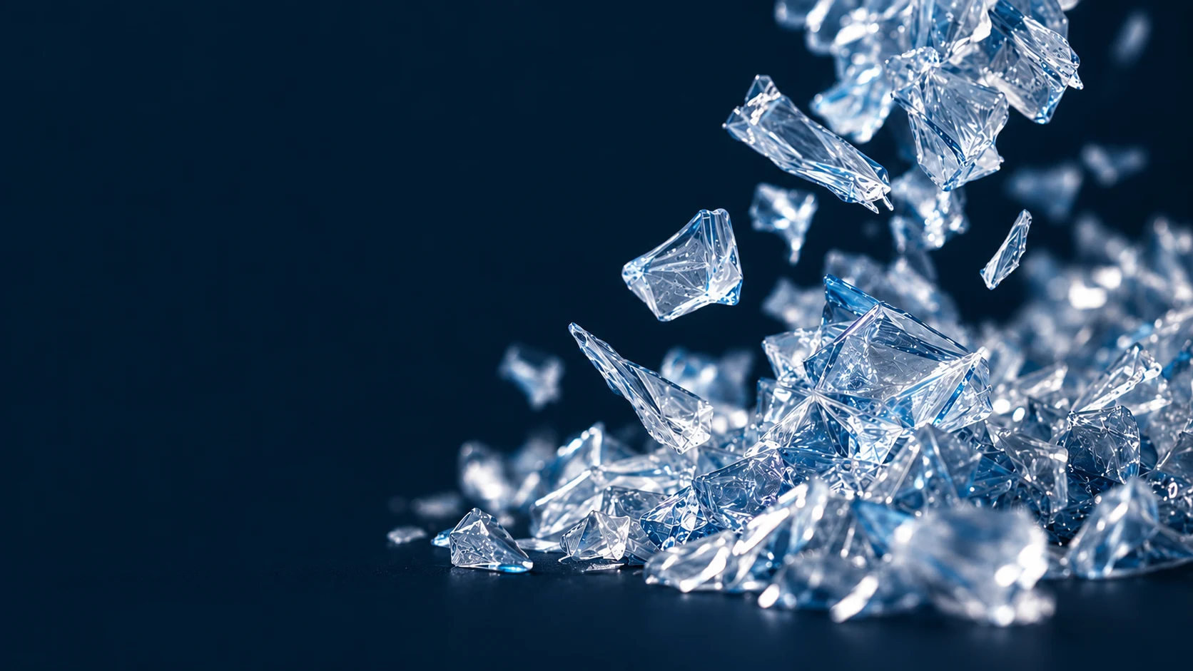 Illustrative study of translucent blue PET flakes